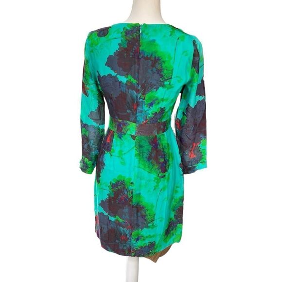 J. Crew Hothouse Watercolor Floral 100% Silk Dress Emerald Green Size 2 - Picture 4 of 10